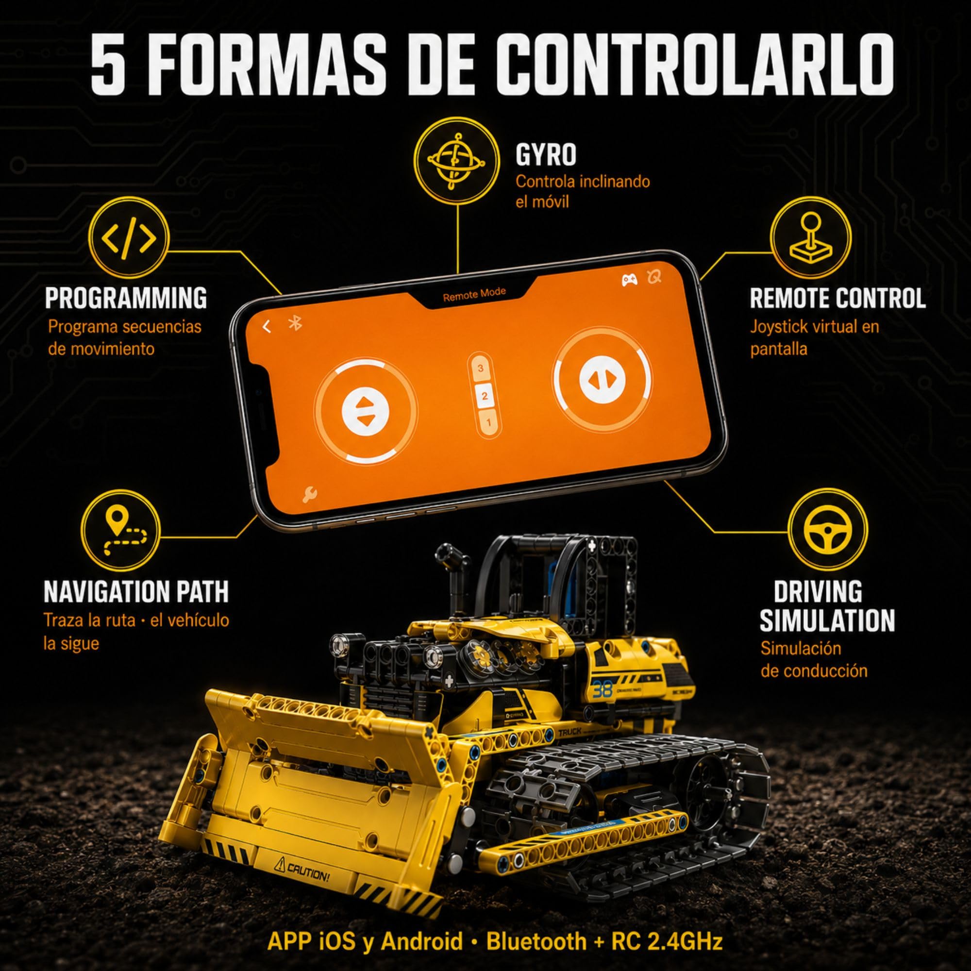iM.Master STEM Academy: Mechanical Master - R/C 3 en 1: Crawler & Bulldozer -452pc- Vehículo Modelo de Ladrillos, Control Remoto, Juego de Actividades de Bloques de construcción