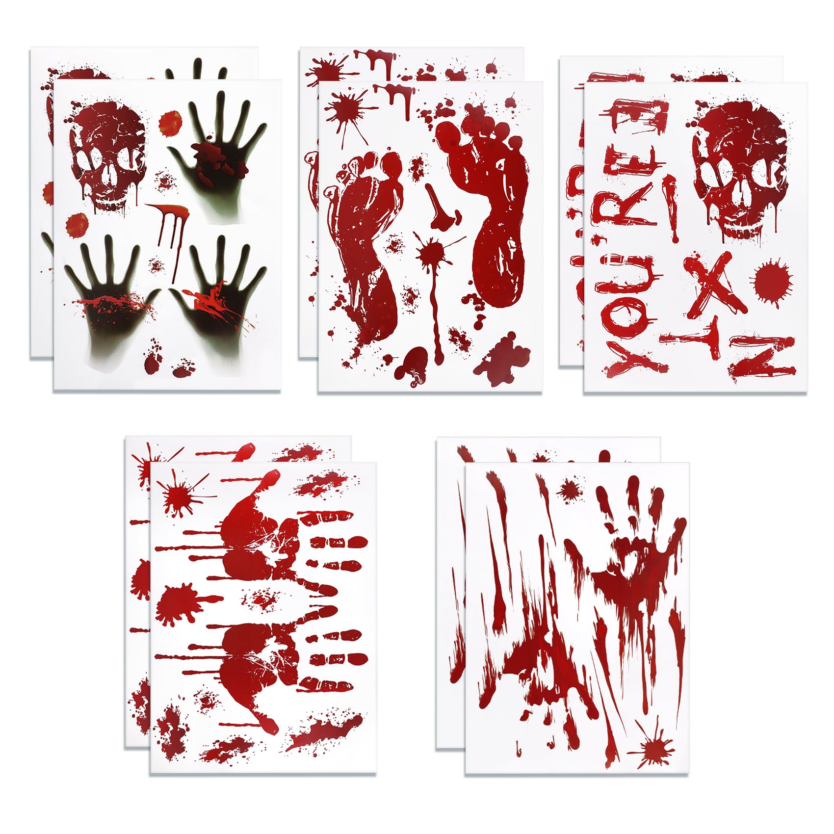 Halloween Decorations-10 Sheets Halloweens Window Clings-Scary Bloody Handprint Skullprint Footprint Window Stickers Decals for Window Floor Glass Bathroom Indoor Outdoor Party Decor