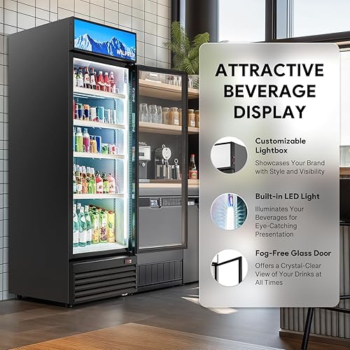 Vista 6 de Wilprep Refrigerador comercial, 22.4 pies cúbicos Refrigerador vertical con pantalla de bebidas con iluminación LED, enfriador comercial de puerta
