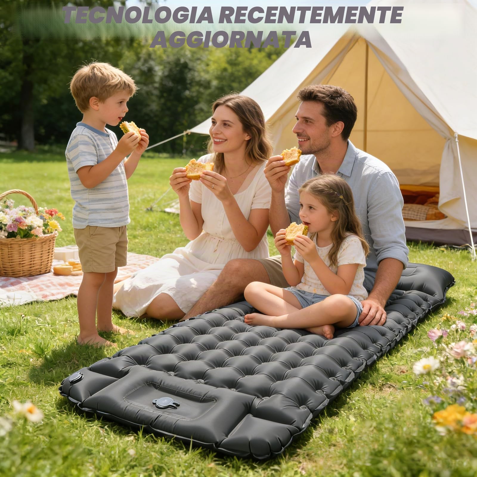 Materassino Campeggio Autogonfiante, Ultraleggero Materasso Gonfiabile Campeggio con Cuscino, Portatile Materassino Autogonfiabile per Escursionismo, Trekking, Tenda(Grigio)