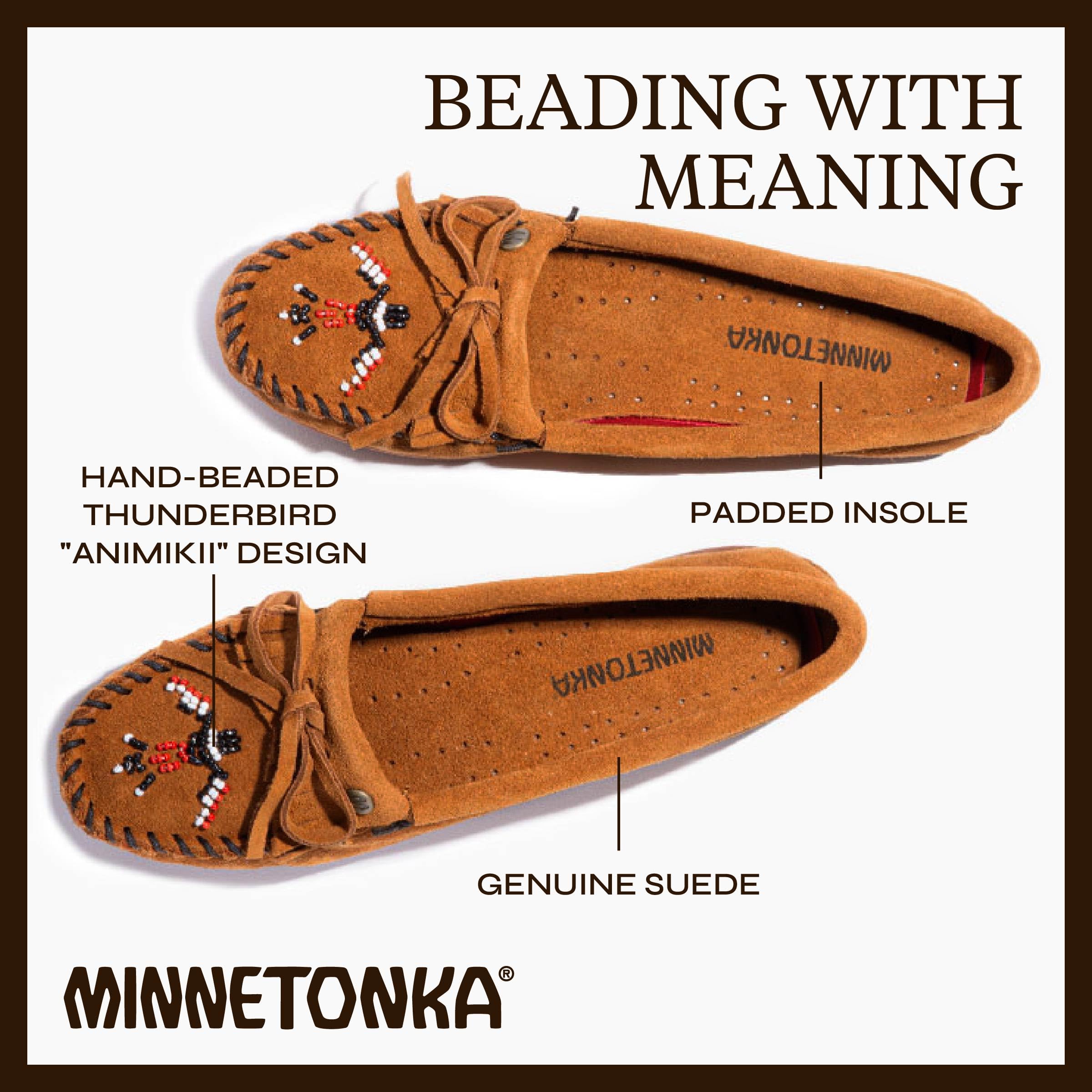 Minnetonka Thunderbird "Animikii" Hardsole - Mocassini da donna con una classica silhouette di mocassino in pelle, plantare imbottito e design a mocassino con perline