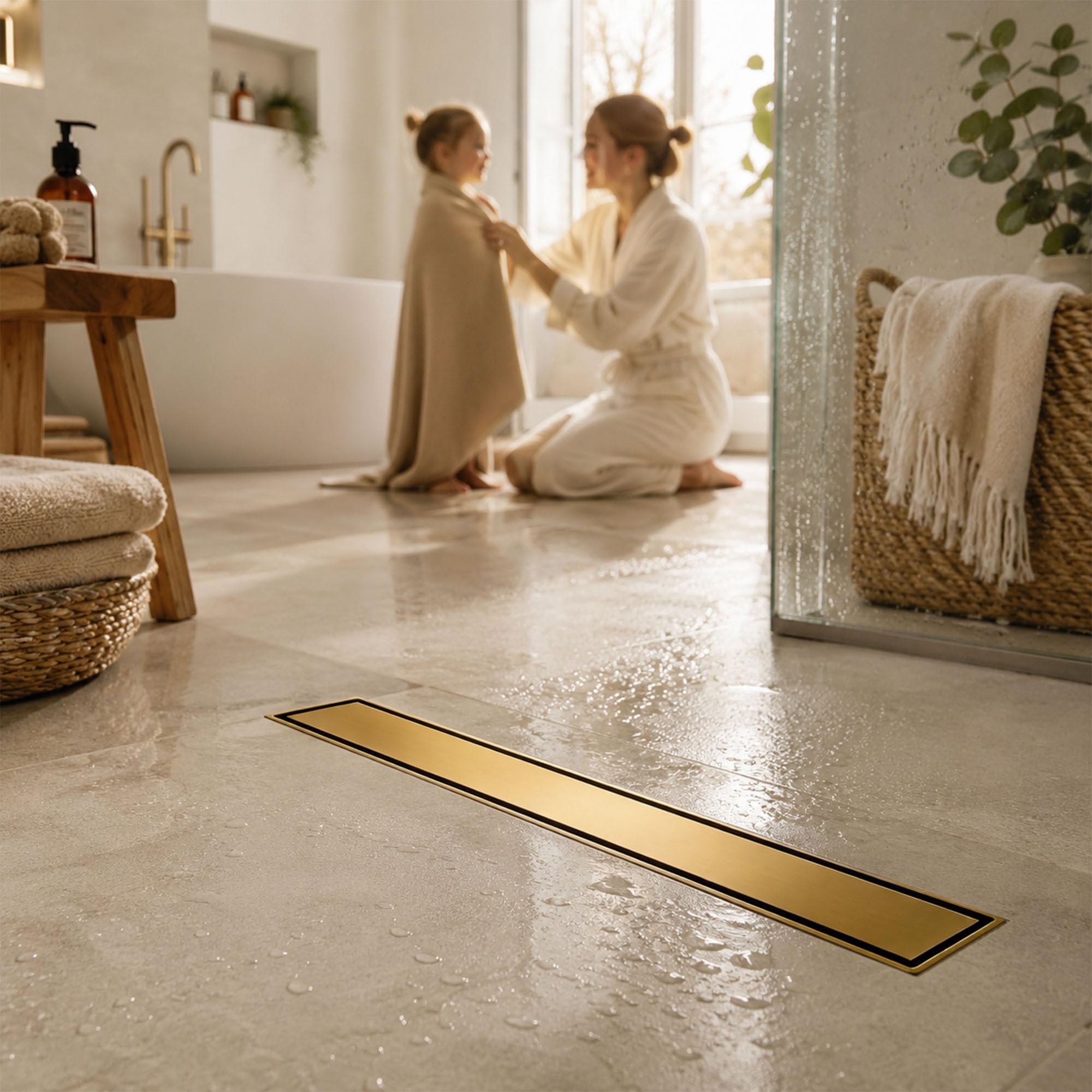 Caniveau Douche Italienne Doré 50 cm | Carrelable avec 360°Siphon Anti-Odeurs, Filtre à Cheveux et Design Sans Seuil pour Douche Italienne,Acier Inoxydable AISI 304