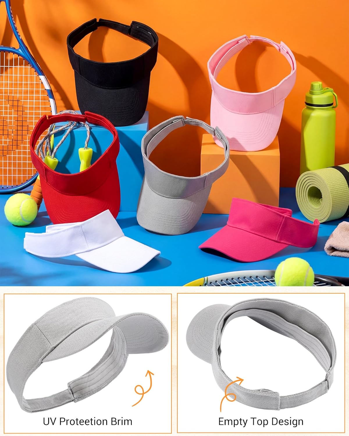 Jiuguva 6 Pcs Summer Golf Sun Visor Hats for Women Men Golf Hat Sport Sun Protection Cap for Beach Running Applications