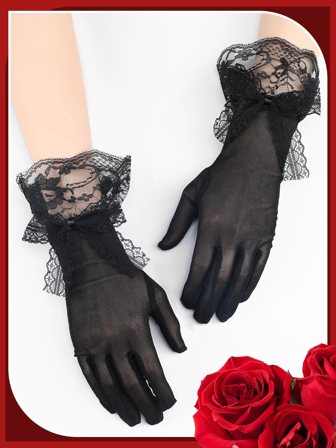 Bencailor Women Lace Gloves Wedding Tea Party Gloves Bow Short Mitten Elegant Accessories for 1920s Opera Funeral - Image 6