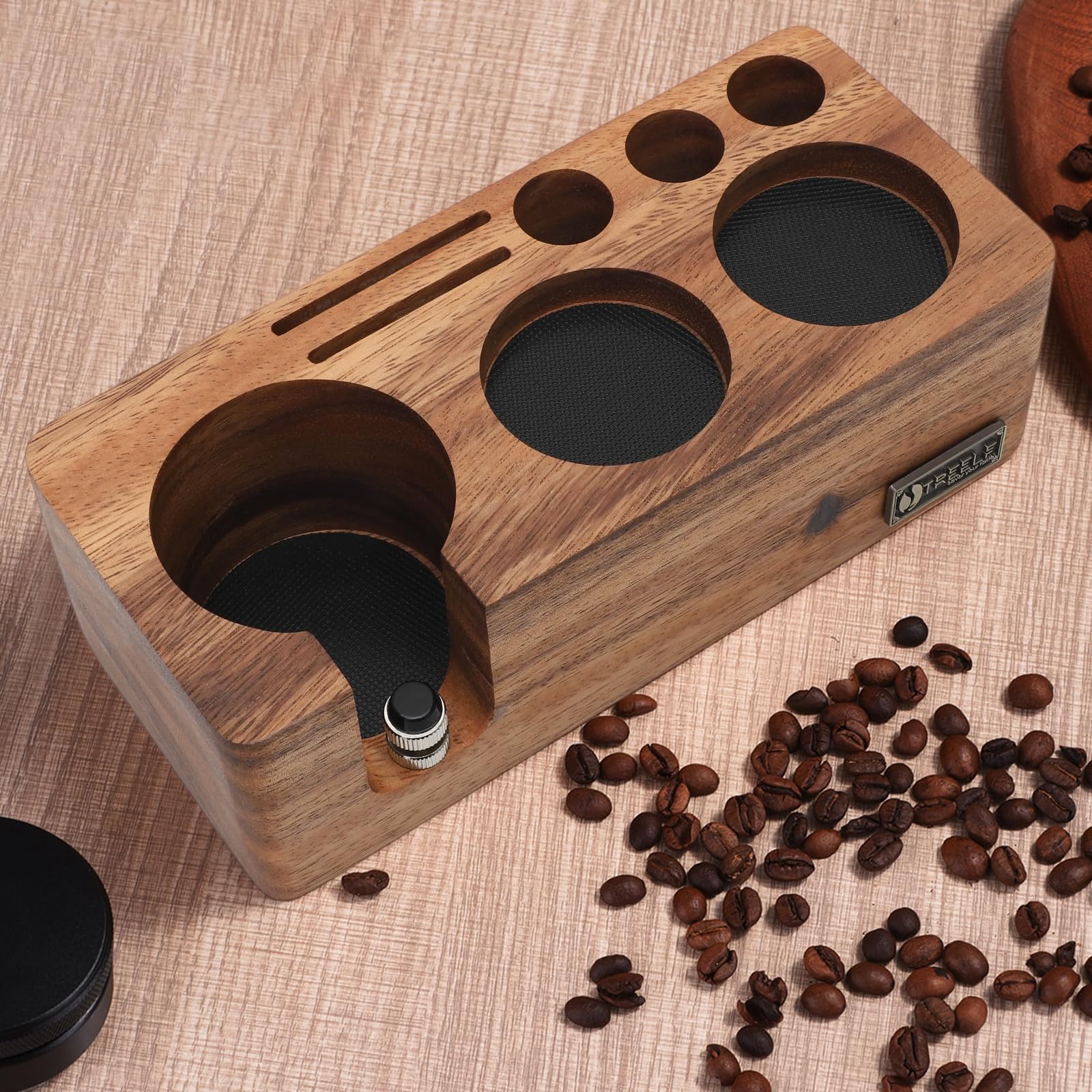 FARYODI Station de tamping pour espresso 54 mm, Station de tamping en noyer massif, Distributeur de café pour barista, Base de pression pour machine à café - Accessoire pour barista (54 mm)