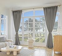 Vista 17 de MUMFAS Cortina plisada opaca de lino con aislamiento térmico para oscurecer la habitación, panel de tratamiento de ventana para dormitorio, puerta