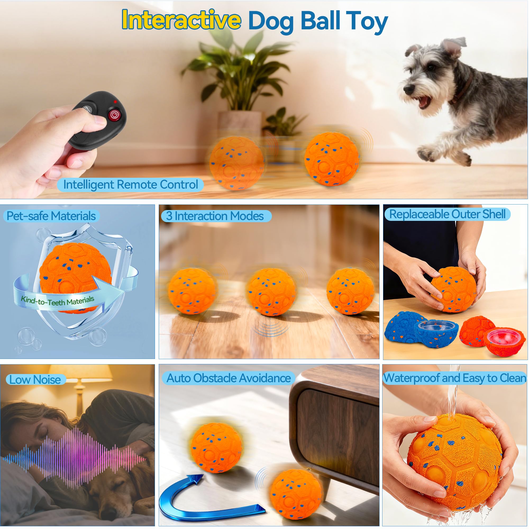 Newget Balle interactive pour chien avec télécommande, 3 modes, balles mobiles intelligentes avec réveil tactile, balle automatique résistante à la mastication, pour chiens de taille moyenne et grande