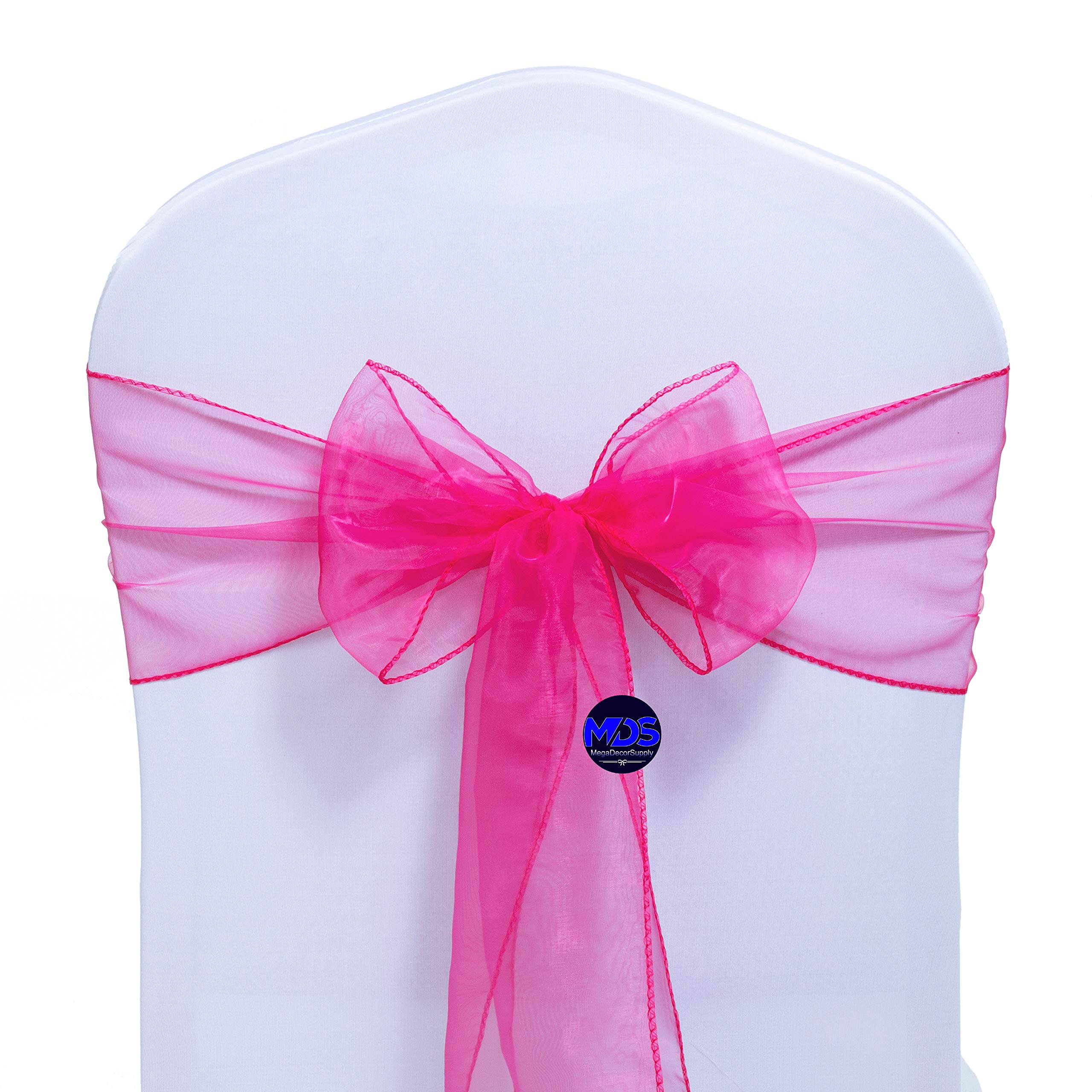 ZOYIEP 10/25 Unidades De Fundas De Silla De Organza Elásticas Con Lazos Para Decoración De Sillas De Boda, Color Rojo Rosado, 10 Unidades