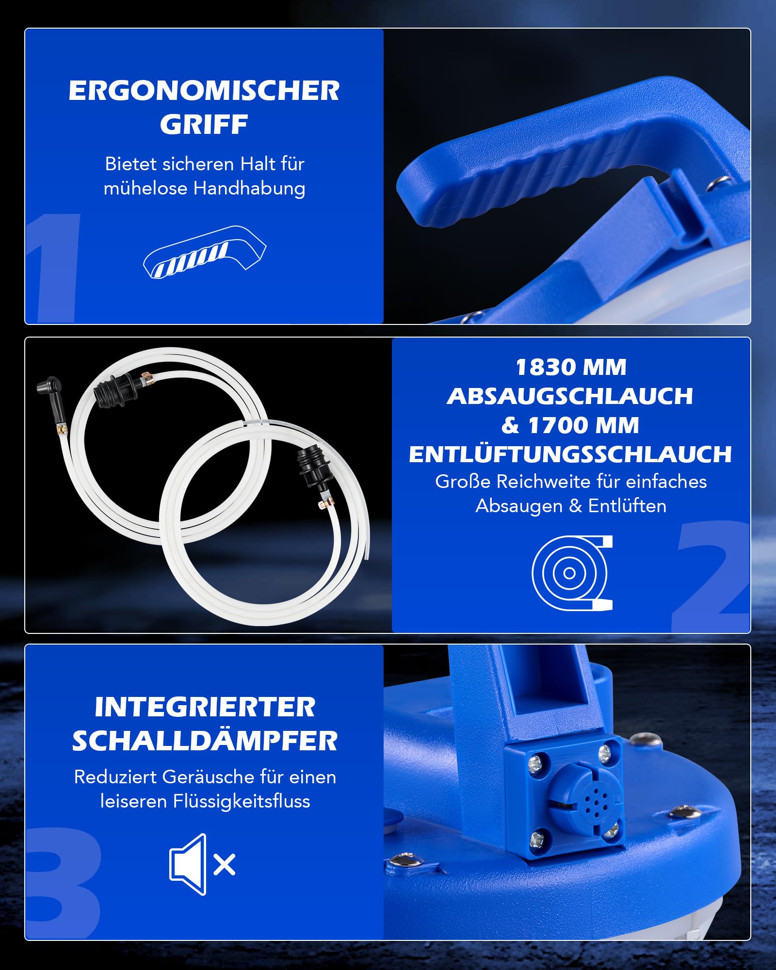 Orion Motor Tech 3L Bremsenentlüftungsgerät Druckluft mit 18 Universal-Adaptern & 1L Nachfüllflasche, Profi Bremsflüssigkeitswechselgerät Set KFZ