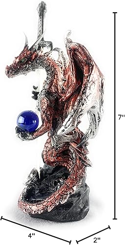 Miniatura 8 de Ain't it Nice Estatua de dragón con espada de dragón medieval y bola de cristal, figura coleccionable de dragón de fantasía, decoración medieval de