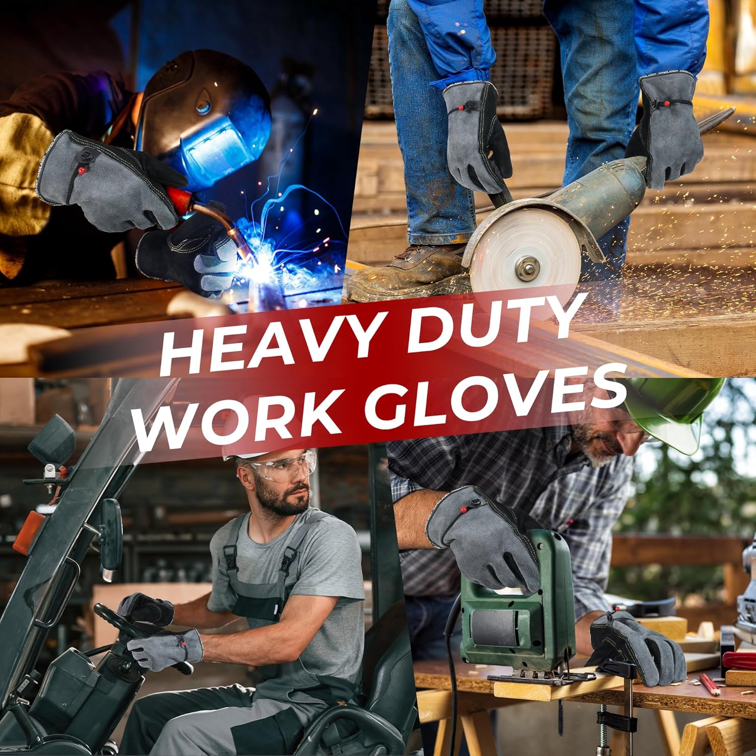 HANDLANDY Leather Work Gloves for Men and Women, Utility Tough Cowhide Glove
