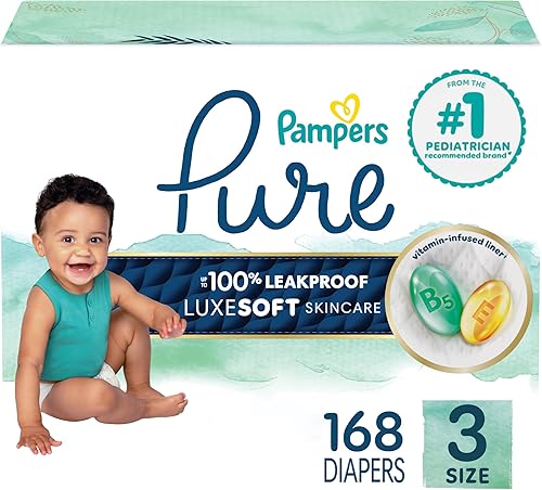 Miniatura 1 de Tamaño de los pañales Pañales desechables para bebés Pampers Pure Protection protección hipoalergénica y sin perfume pack mensual el empaque puede