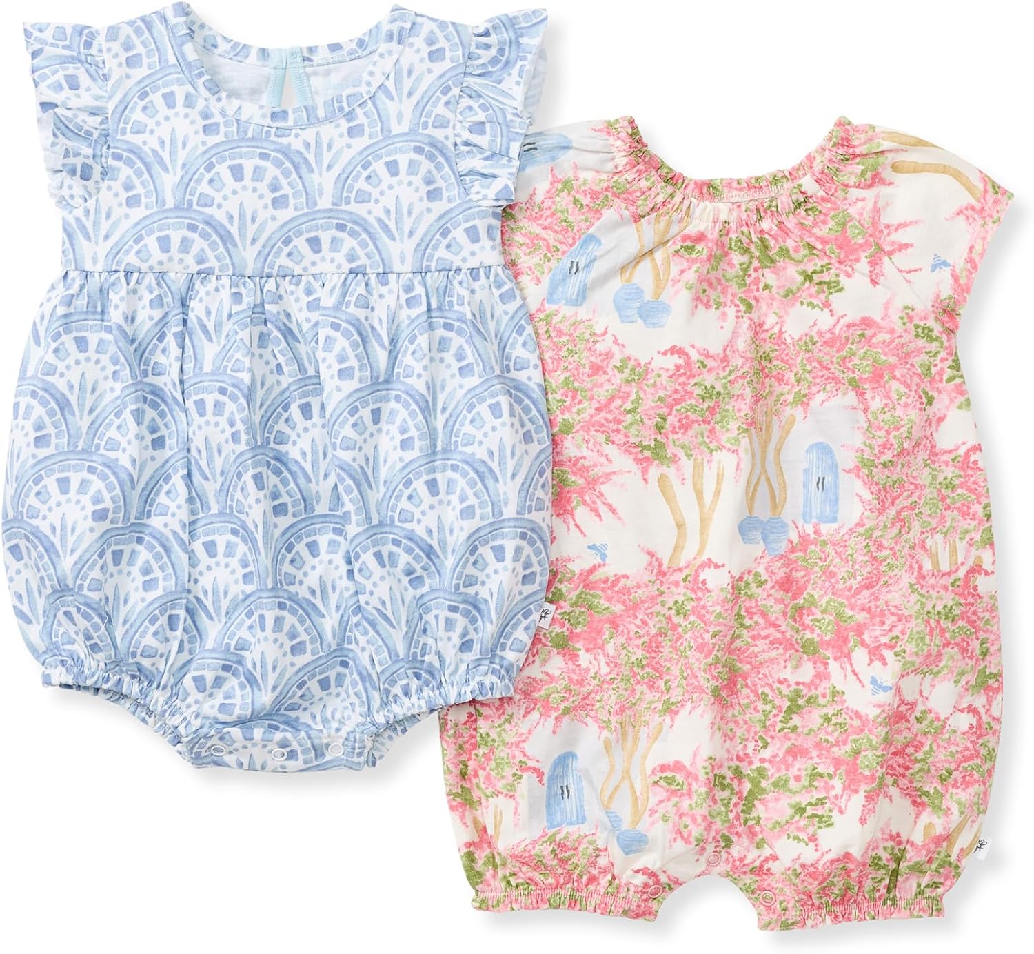 Romper, 100% Organic Cotton One-piece Bubble Shortall and Layette Set Girl Outfit, 2-Pack