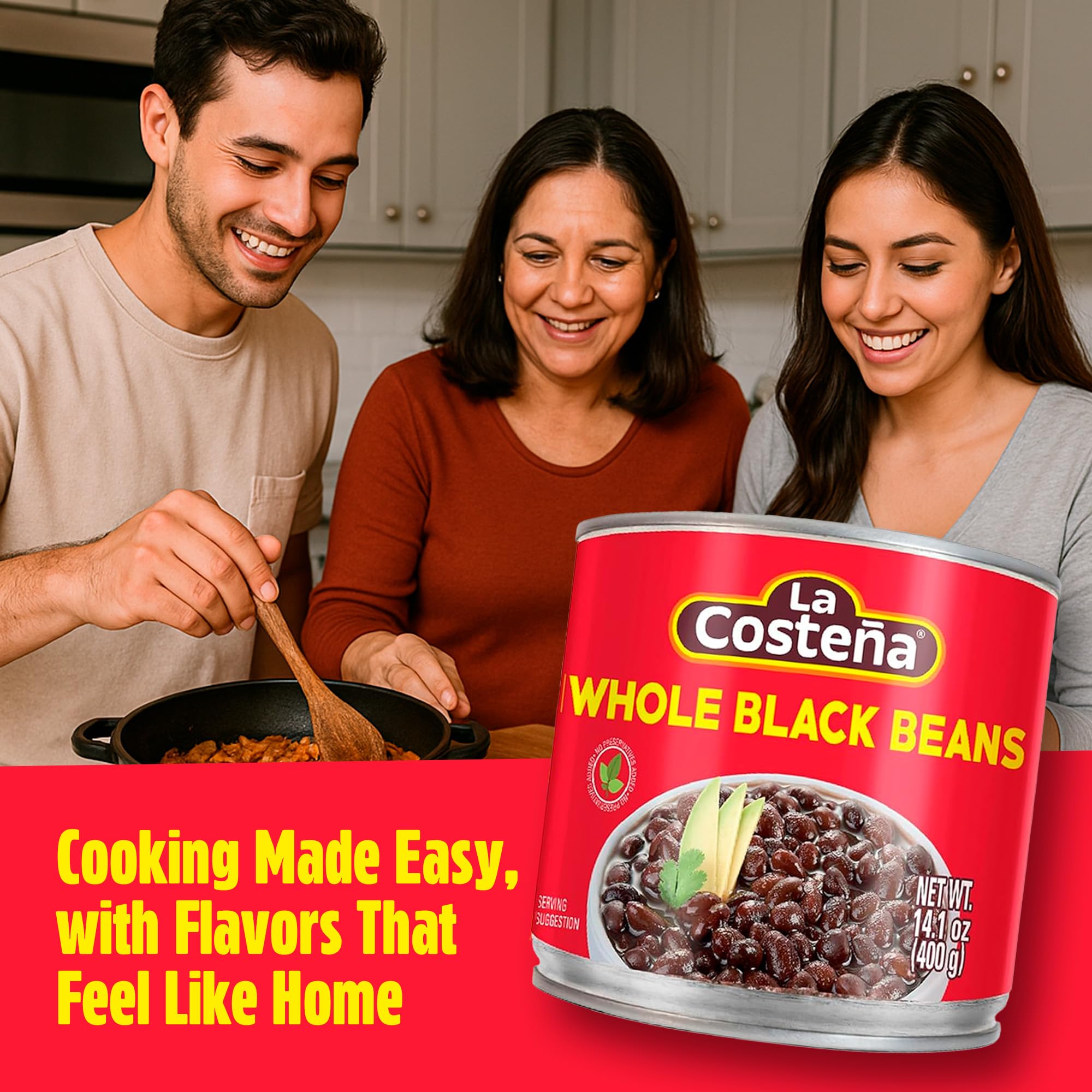 La Costeña Whole Black Beans - Ready-to-Eat Canned Black Beans for Mexican Food, Vegetarian Chili Ingredients, Frijoles Negros, Hummus, Dips, Burgers & Burritos - 14.1 oz, 12 Pack Bulk Canned Food