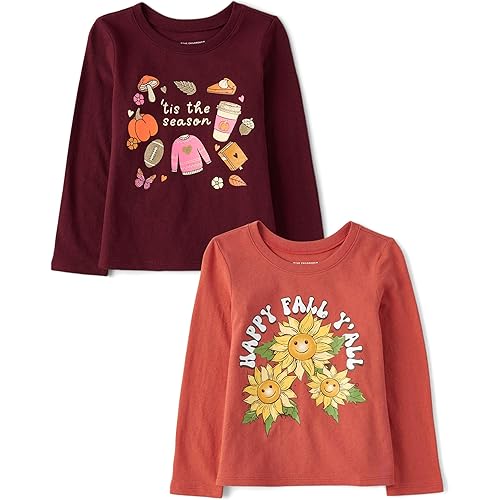 The Children's Place Baby and Toddler All Holidays,Birthdays Long Sleeve Graphic T-Shirts,2 Pack