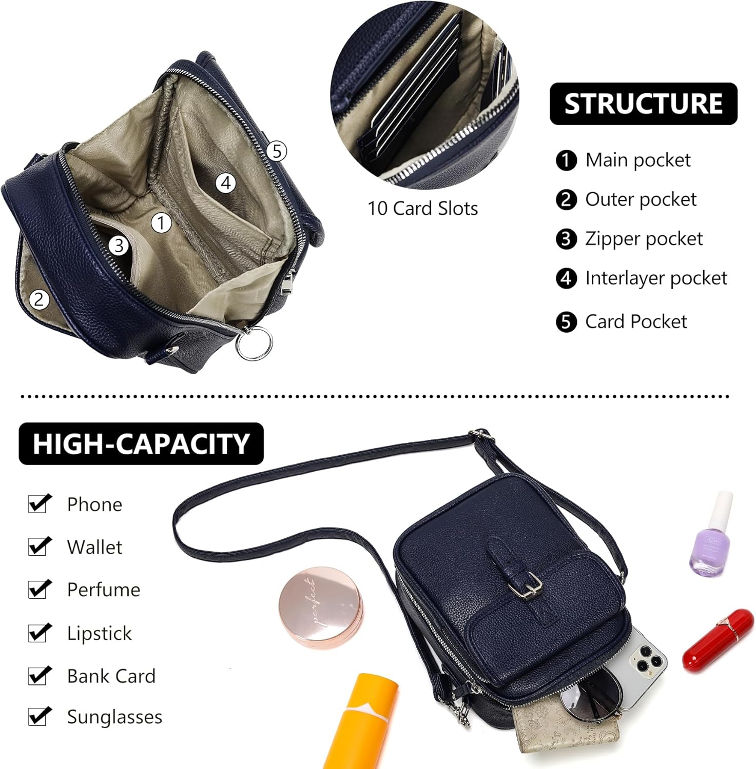 Small Crossbody Bags for Women Vegan Leather Messenger Purses, Vintage Wallet Anti Theft Shoulder Handbags with Card Slots - Image 5