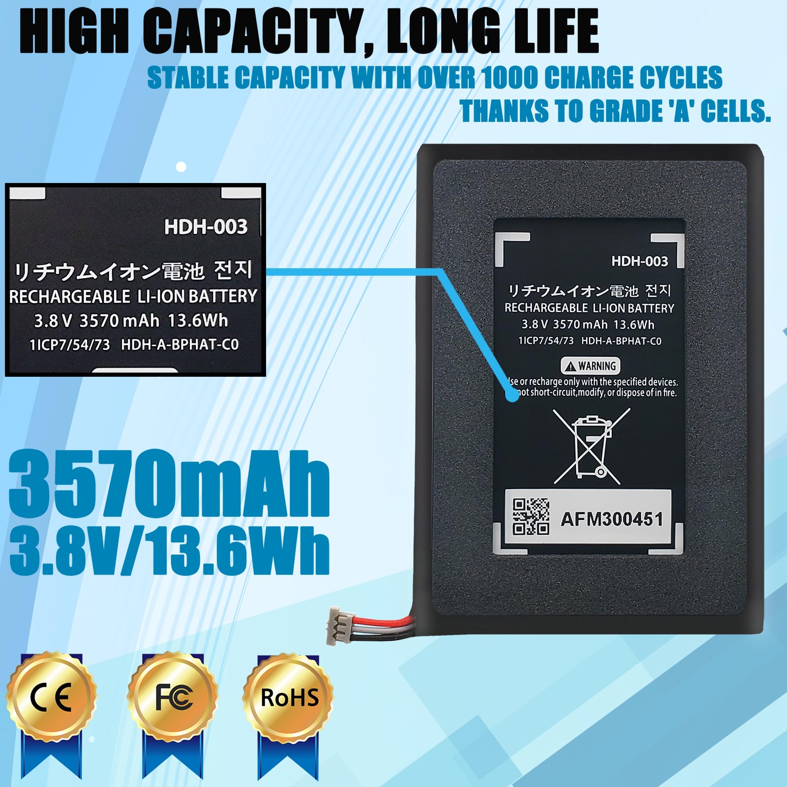 LAQUEENA HDH-003 HDH-A-BPHAT-C0 Battery Compatible with Nintendo Switch Lite Game Console (Not for Nintendo Switch) 13.6WH