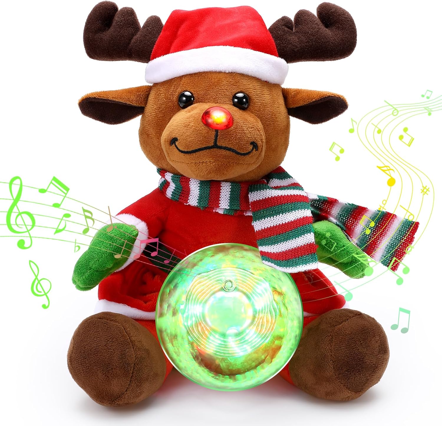 11" Christmas Elk Christmas Musical Snow Globe Plush Toy with