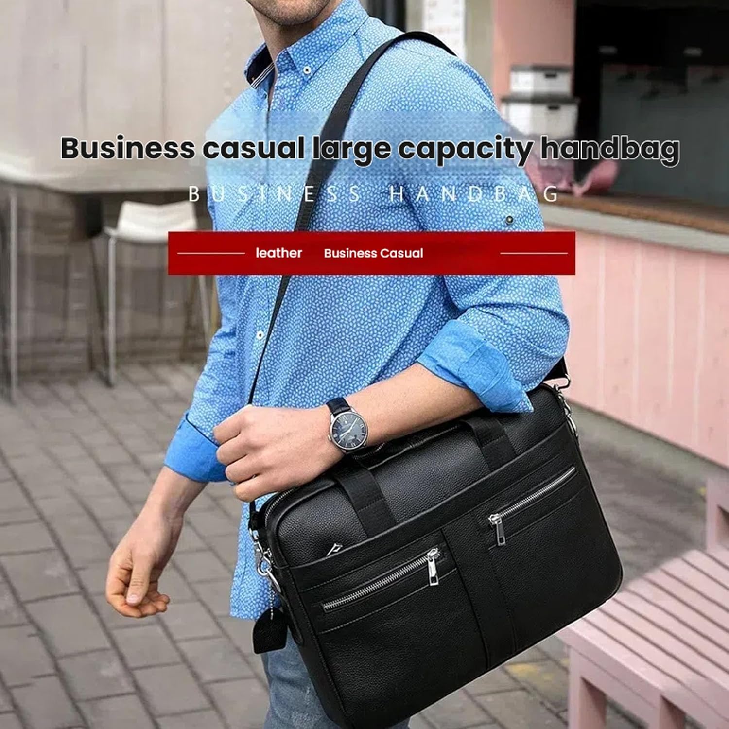 Vintage Leather Laptop Briefcase, 16 Inch Messenger Bag, Crossbody Shoulder Computer Satchel for Men Office Computer Bag - Image 2