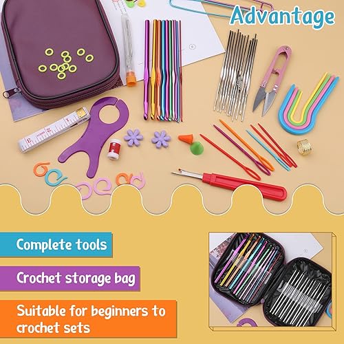 Miniatura 10 de IMZAY Juego de 110 ganchos de ganchillo, kit de ganchos de ganchillo con estuche de almacenamiento, agujas de tejer ergonómicas, agujas romas,