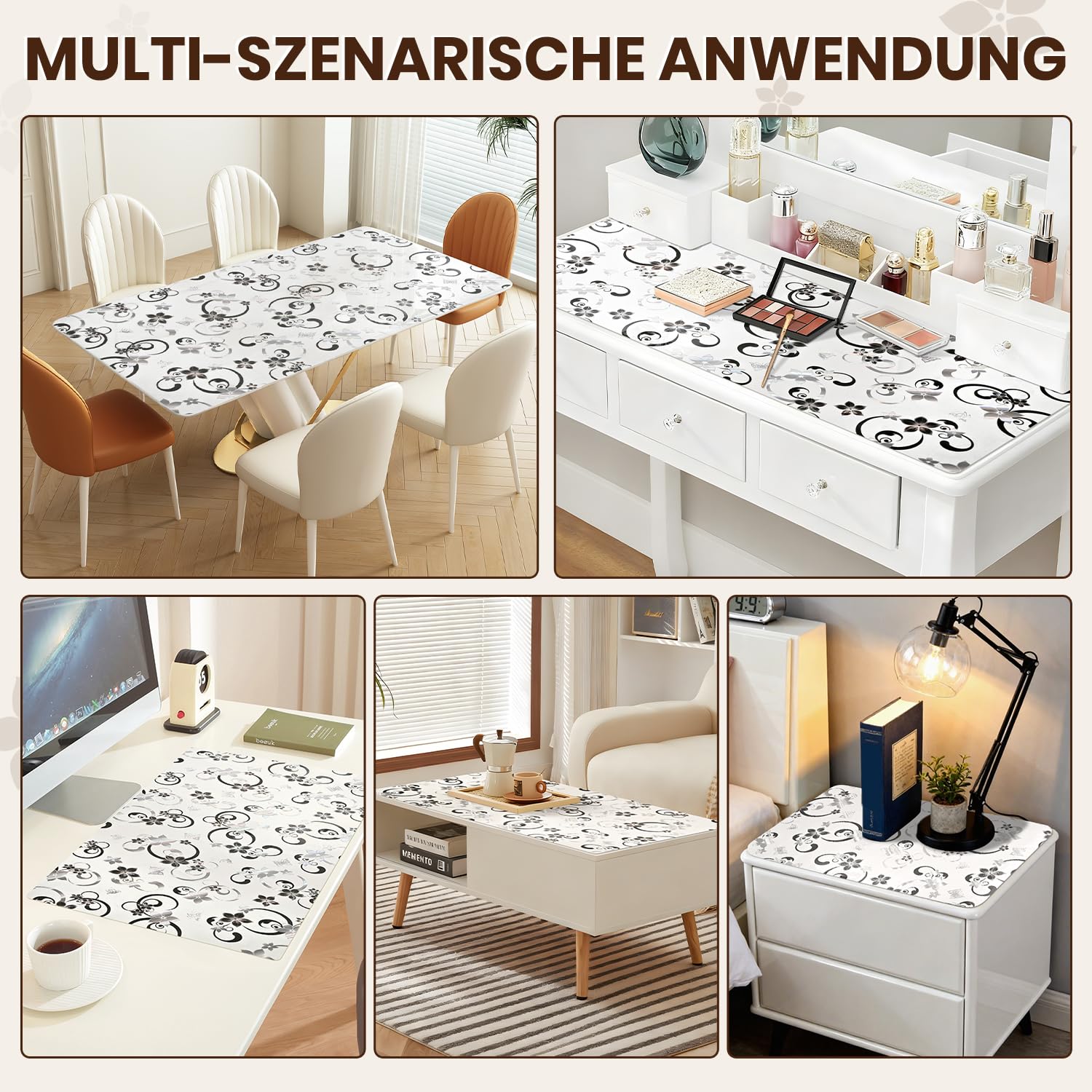 OstepDecor Nappe Transparente Épaisse 2mm, 60 x 110cm, Protection Table Antitâche et Imperméable, Lavable et Résistante, à Décoration Florale