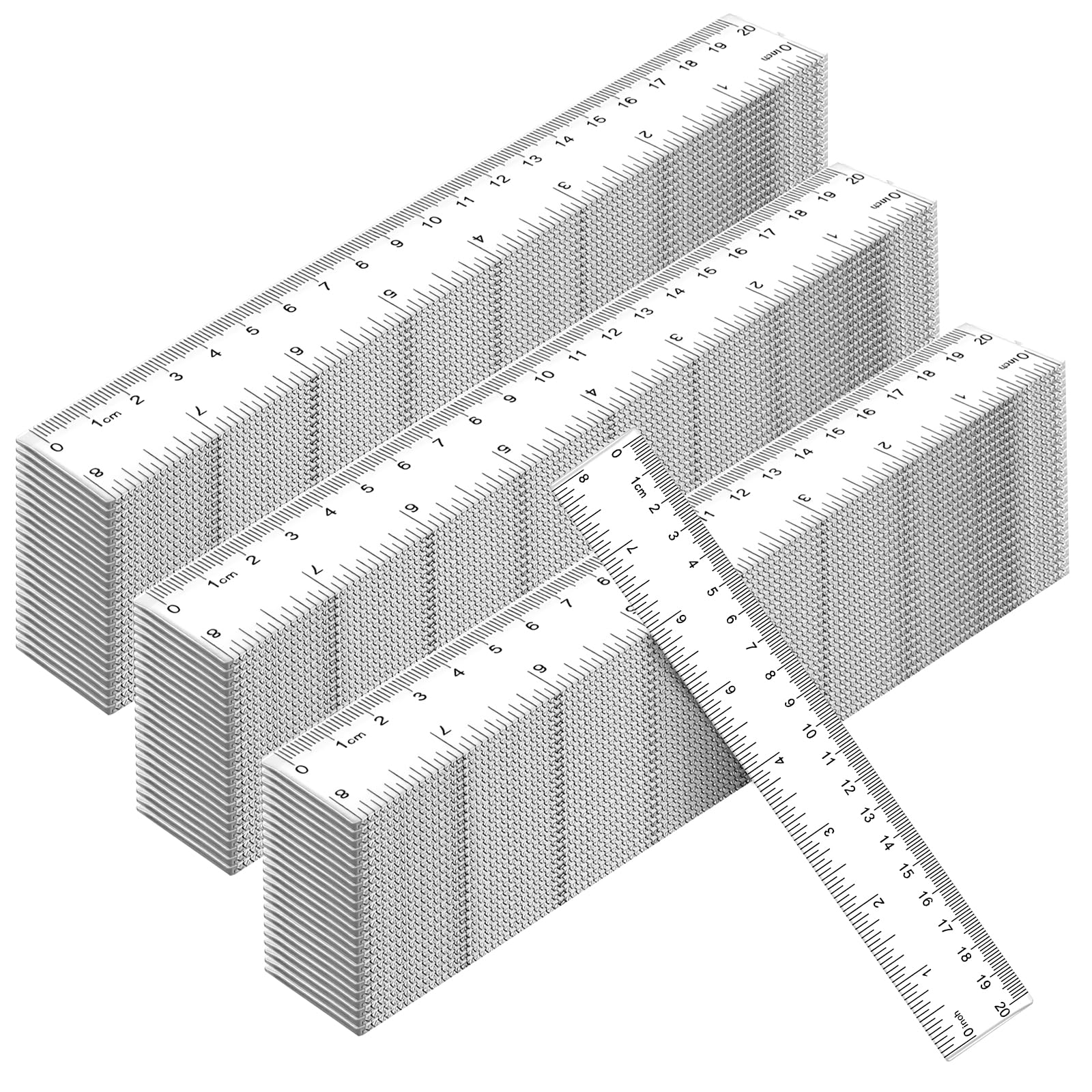CHEUNGR 100 PCS 20cm Clear Plastic Rulers Bulk, 8 Inch Transparent Ruler with Metric & Imperial, Shatterproof Straight Ruler for School and Office