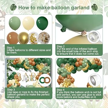 148 pcs Safari Jungle Balloon Arch Kit, Sage Green Brown Wild Balloon Garland with Palm Leaves, for Woodland Tropical Birthday Party Supplies Shower Decoration