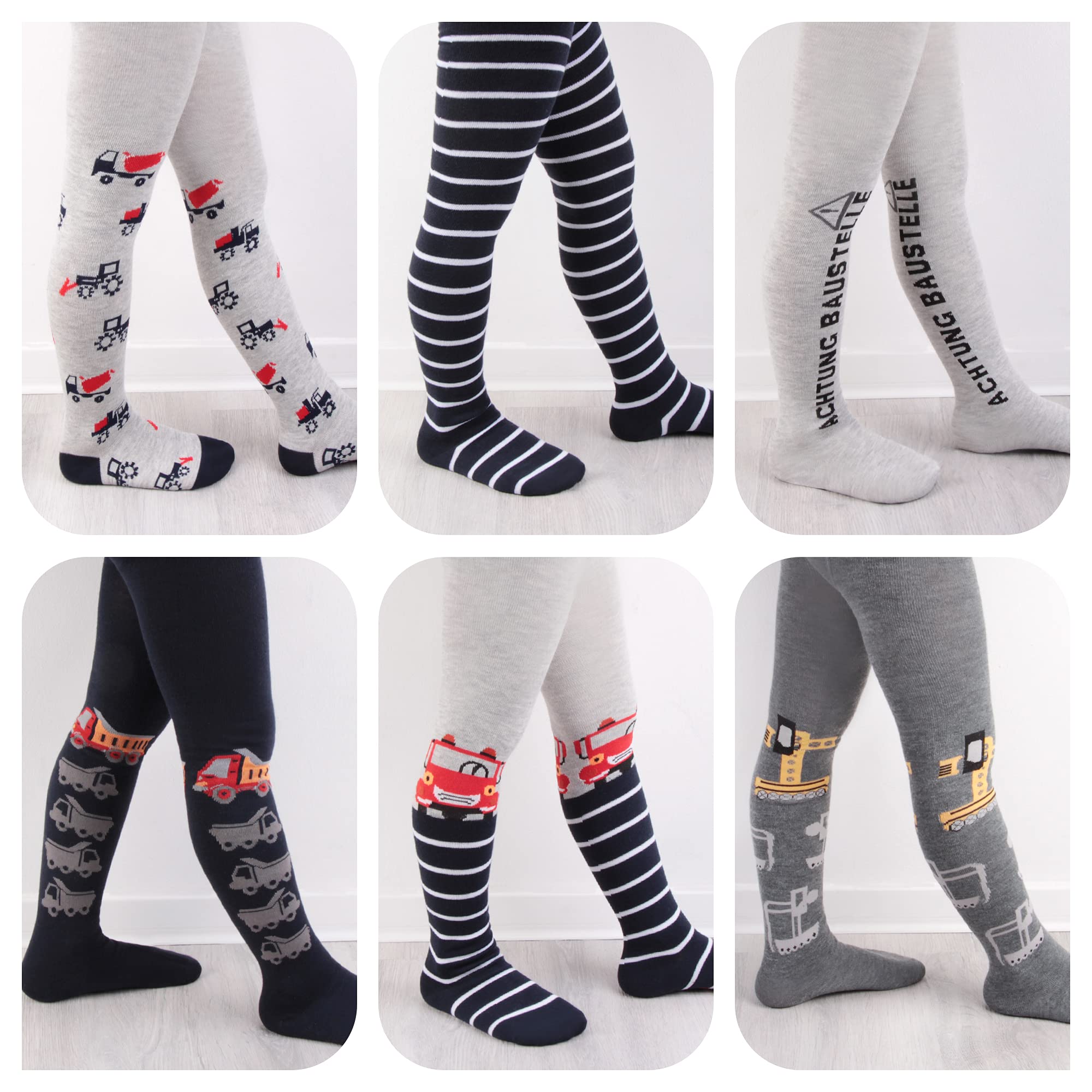 L&K-II 6er Collant per bambini ragazzi collant in maglia multicolore con righe e motivi dinosauri 2734