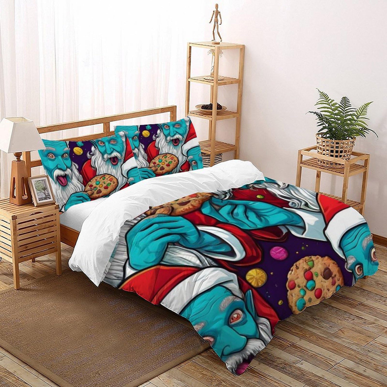 Housse de couette 220x240cm Père Noël bleu pour lit enfant confortable