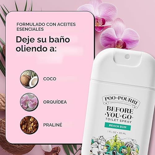 Miniatura 6 de Poo-Pourri Before-You-Go - Aerosol para inodoro de bolsillo, artículos esenciales de viaje, Beach Bum, 1 onza líquida, hasta 50 usos, desodorante