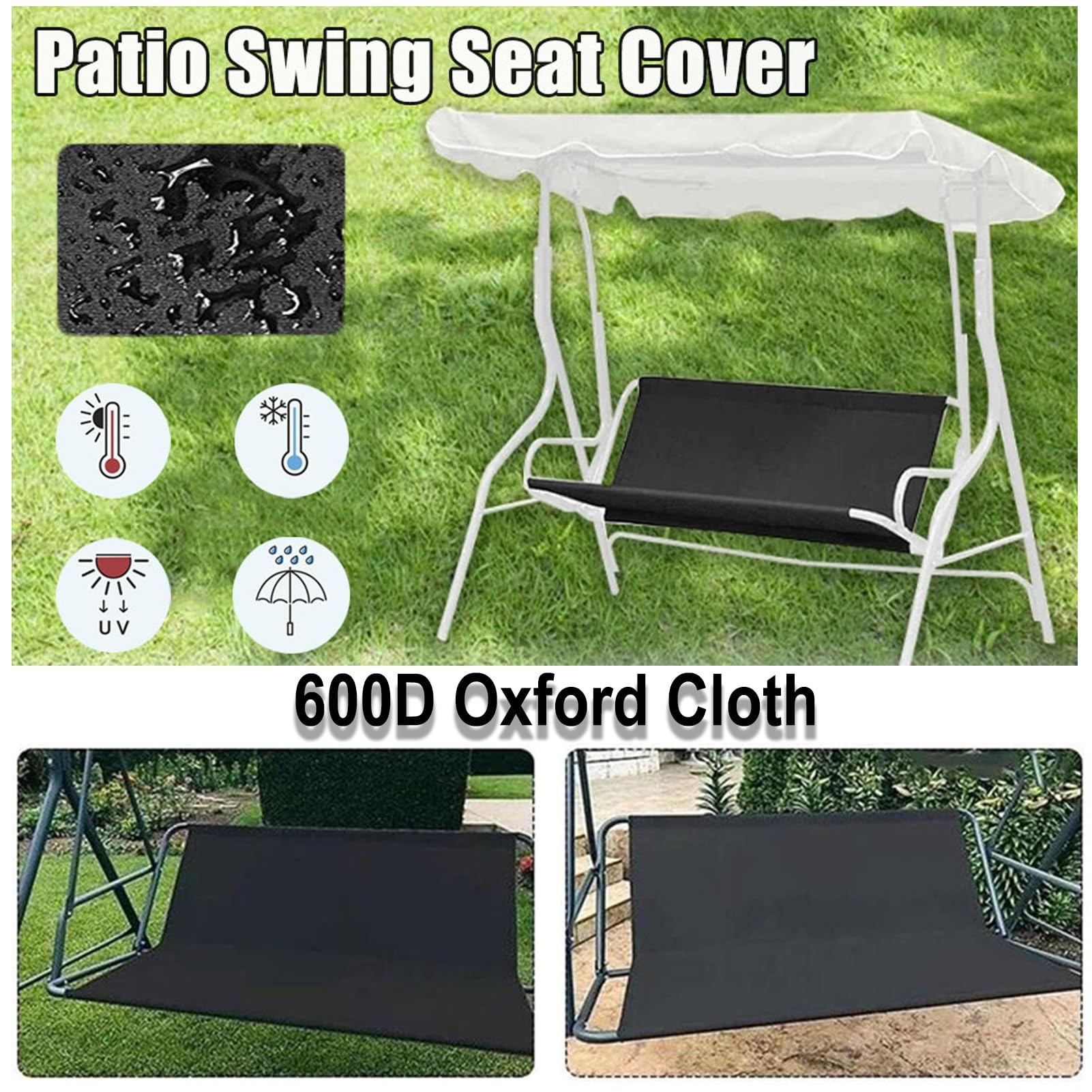 Housse de Coussin pour balancelle 2 ou 3 Places, Housse de Rechange imperméable pour Chaise et Banc, Housse de Siège ​pour Balancelle de Jardin, Tissu Oxford 600D,Green White,120x47x47cm