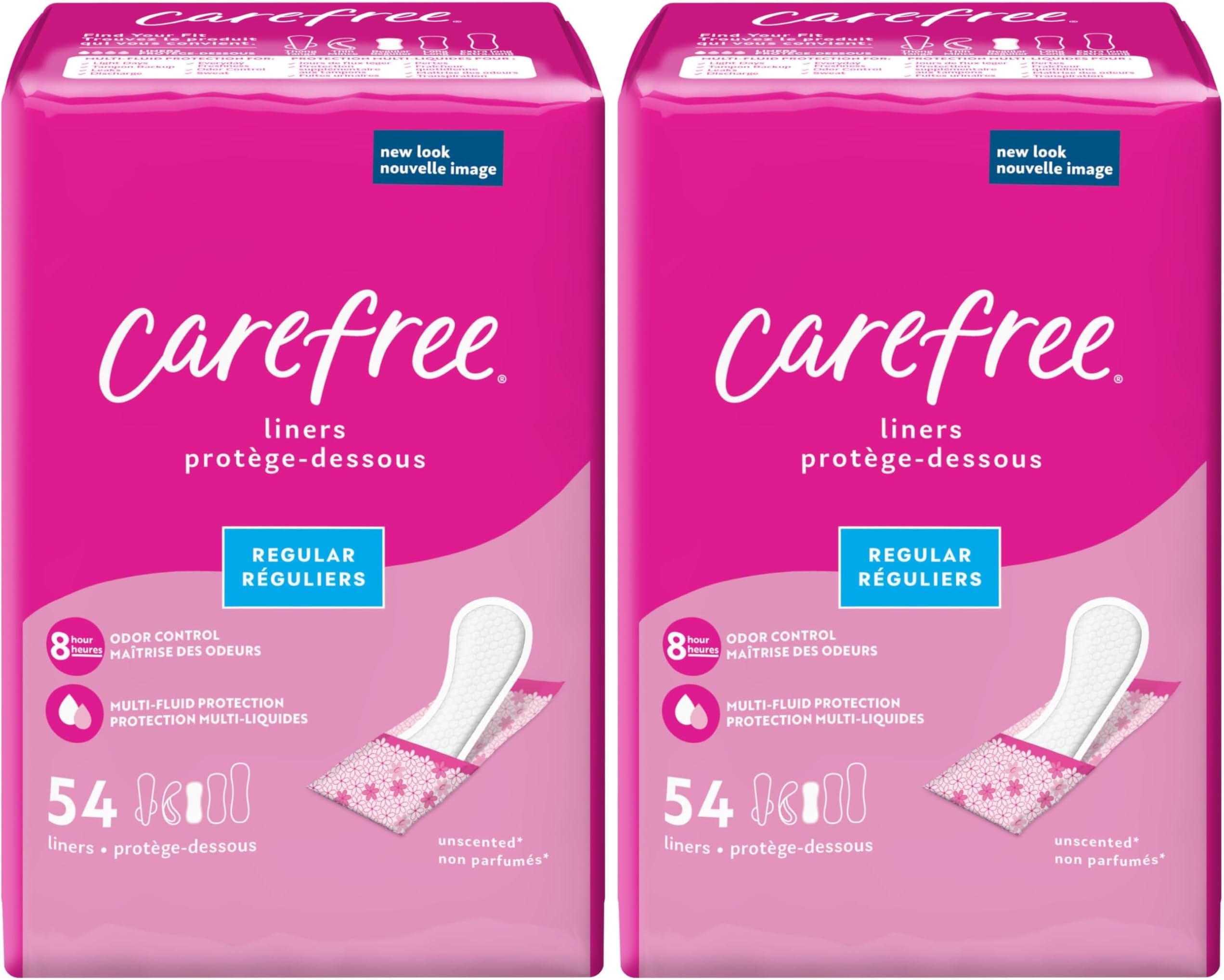 Carefree Panty Liners for Women, Regular, Wrapped, Unscented, 54ct (Pack of 2)