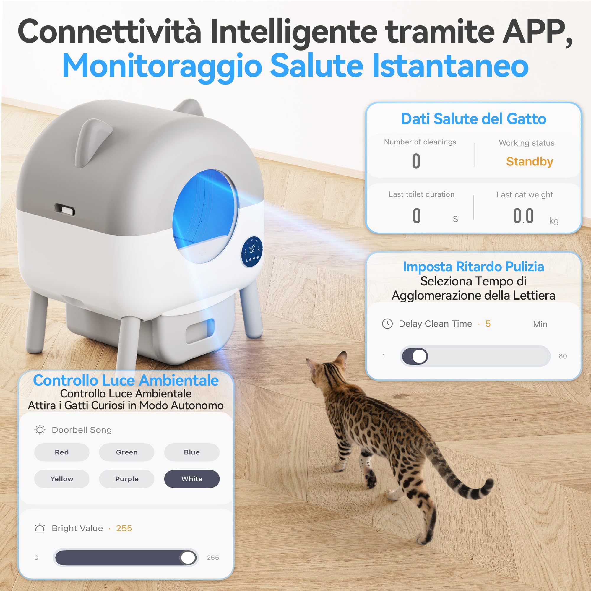 JUMMICO Lettiera autopulente per gatti XXL, grande capacità 90L+15L, controllo tramite app, pannello operativo, monitoraggio salute intelligente IA, lettiera per famiglie con più gatti