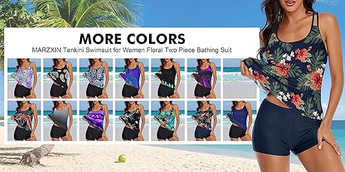 Miniatura 4 de MARZXIN Traje de baño tankini para mujer, diseño floral, de dos piezas, camiseta sin mangas, con pantalones cortos