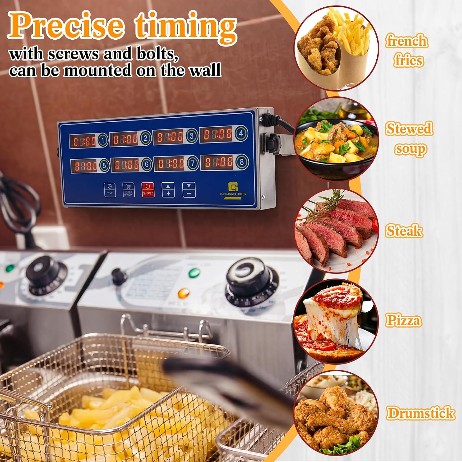 Relaxweex 1 Pack Commercial 8 Channel Digital Kitchen Timer, Multi-Countdown Timer with Loud Alarm & Large LCD Display, Wall Mount or Countertop for Restaurant, Fry Station, Baking & Lab Use