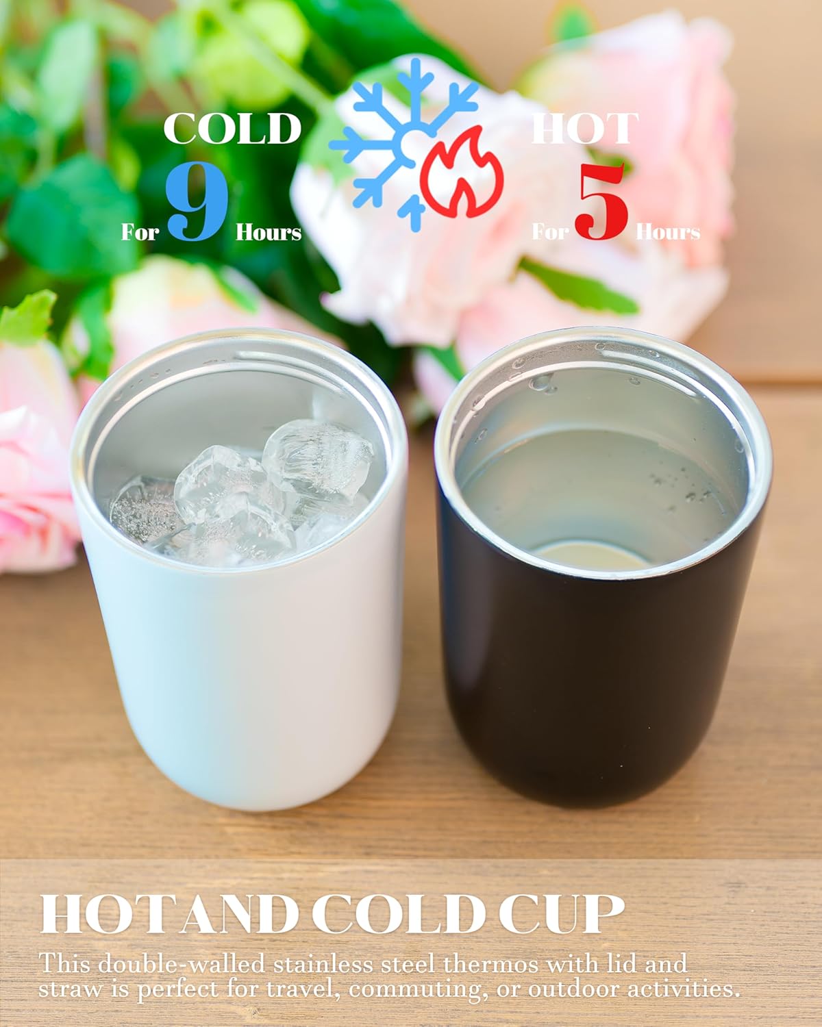 10 oz Insulated Coffee Tumblers, Travel Coffee Tumblers with Straw, Double-Wall Stainless Steel Tumbler, Leak Proof Tumbler, Reusable Cups with Lids for lced and Hot Drinks (Blue) - Image 6