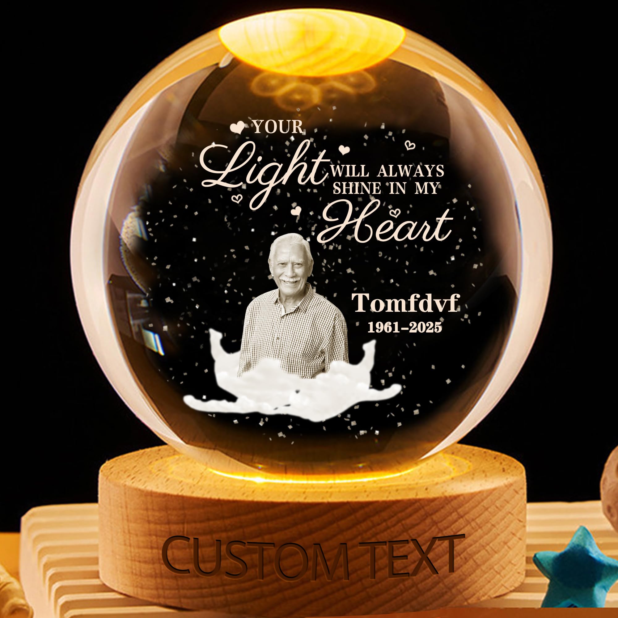 Personalized Crystal Globe Lamp Memorial Keepsake - Custom Photo & Name Night Light Sympathy Gift for Family Mom Dad, Home Decor Snow Globe for Christmas Birthday Memorial Gifts
