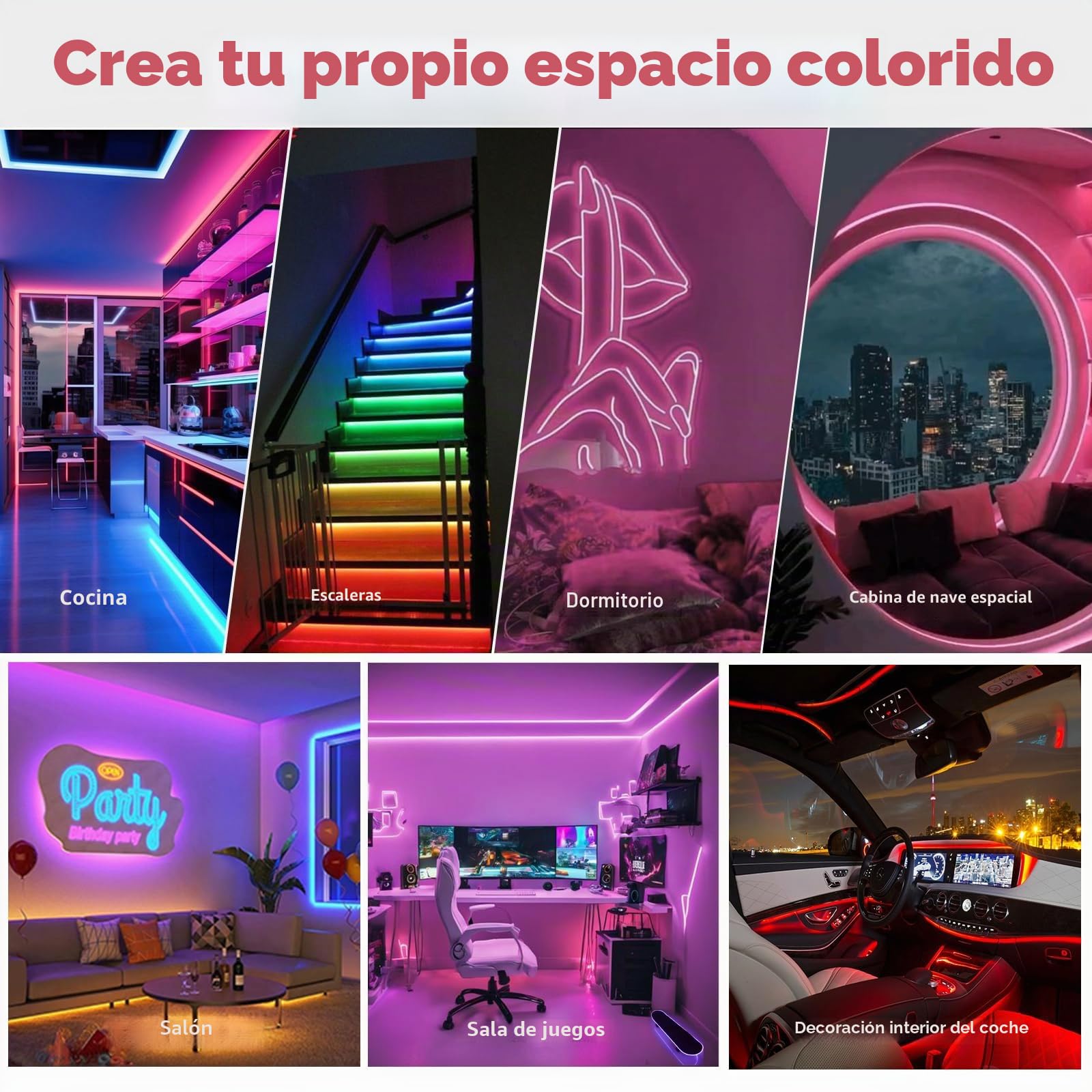RGB Tira Led, Luces LED Habitacion COB 5m,24V 840LED/m Tiras LED de Interior Sincronización de Música,CRI 90+ Fancy Luces LED TV Kit Luz led Adhesiva Para Coche Cocina Fiesta Hogar Bar