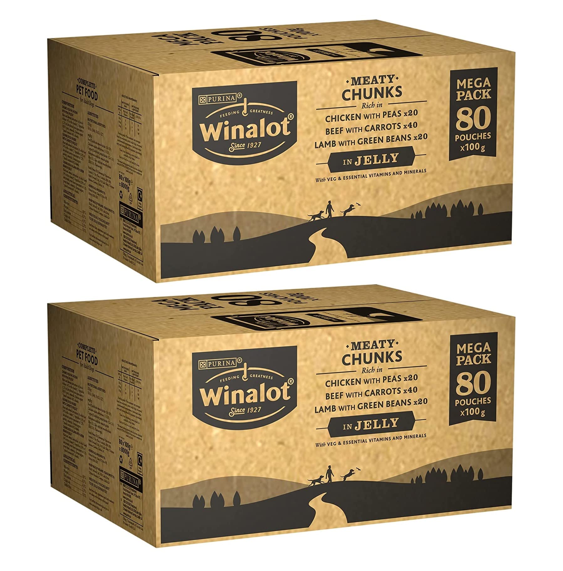 WinalotDog Food Pouches Mixed in Jelly, 160 x 100 g (2 boxes)
