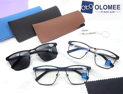 Miniatura 10 de Gafas de lectura para hombres y mujeres, con bloqueo de luz azul, cuadradas, de metal, ligeras y cómodas, paquete de 3