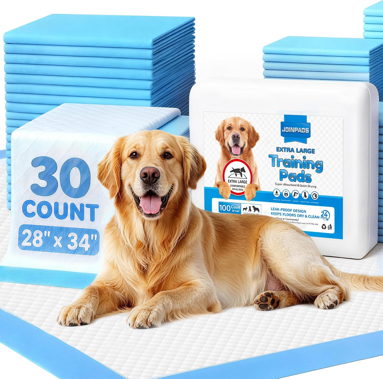 Puppy Pads 28"x34", Extra Large, Super Absorbent, 30 Count | Disposable Pee Pads for Dogs, Leak-Proof & Quick-Dry, Wee Wee Pads for Dogs, Potty Pads for Dogs, Dog Training Pads