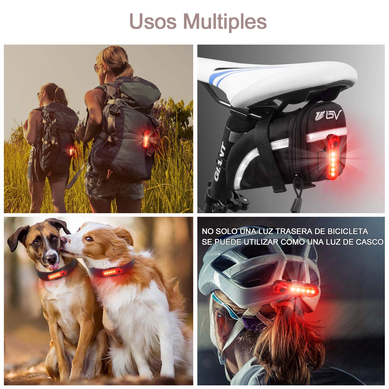 Luce posteriore per bicicletta (2 pezzi), luce di sicurezza USB ricaricabile ultra brillante LED rosso facile da installare ad alta intensità per bici da strada, caschi