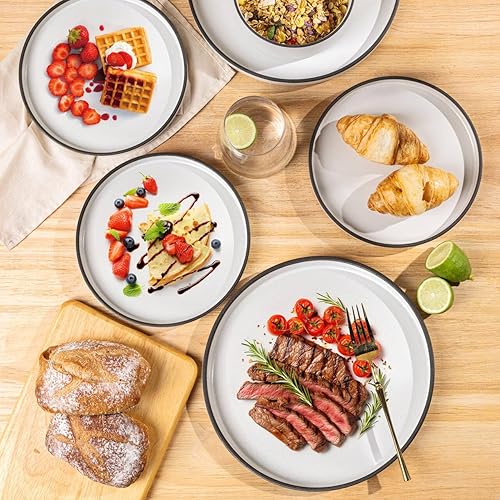 Miniatura 3 de LERATIO - Juego de vajilla de cerámica para 4, juego de platos y cuencos de gres con borde alto, resistente a las astillas y grietas Juego de