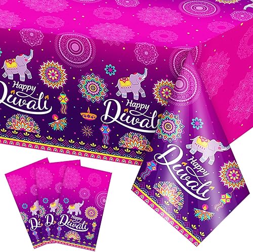 Miniatura 10 de Peryiter Mantel de plástico morado con estampado de Happy Diwali de 51 x 87 pulgadas, para decoración del hogar, cocina, comedor, fiesta, hogar (1