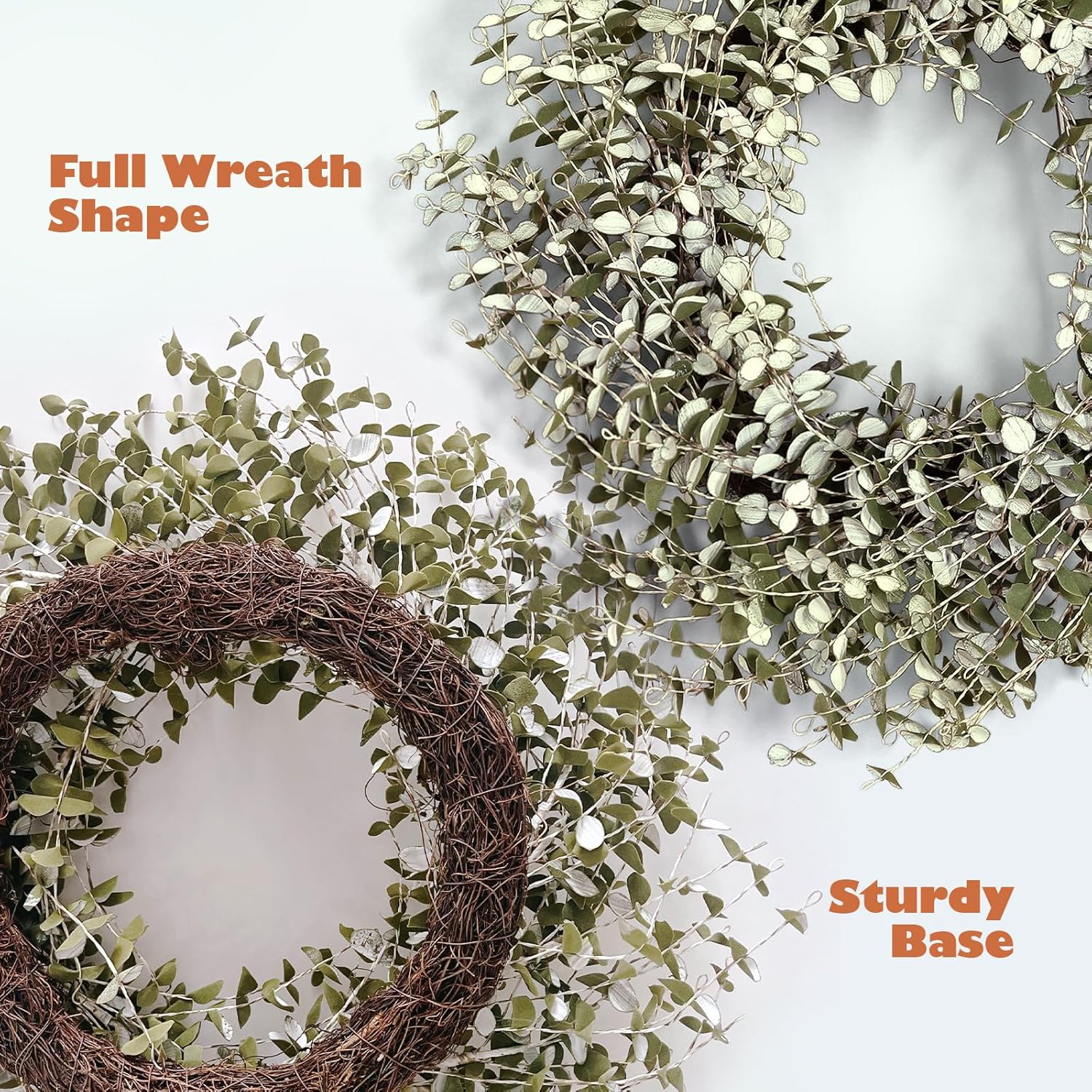 26 Inch Fall Wreath for Front Door Large Eucalyptus Wreaths with Mini White-Green Leaves, Autumn Greenery Wreath on Grapevine for Fall Door Decor Farmhouse Wall Window Home Decoration