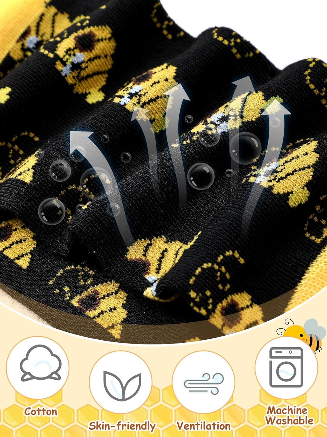 10 Pairs Bee Gifts for Women Funny Bee Socks Cute Cotton Crew Socks for Honeybee Lover Holiday Birthday Gifts - Image 3