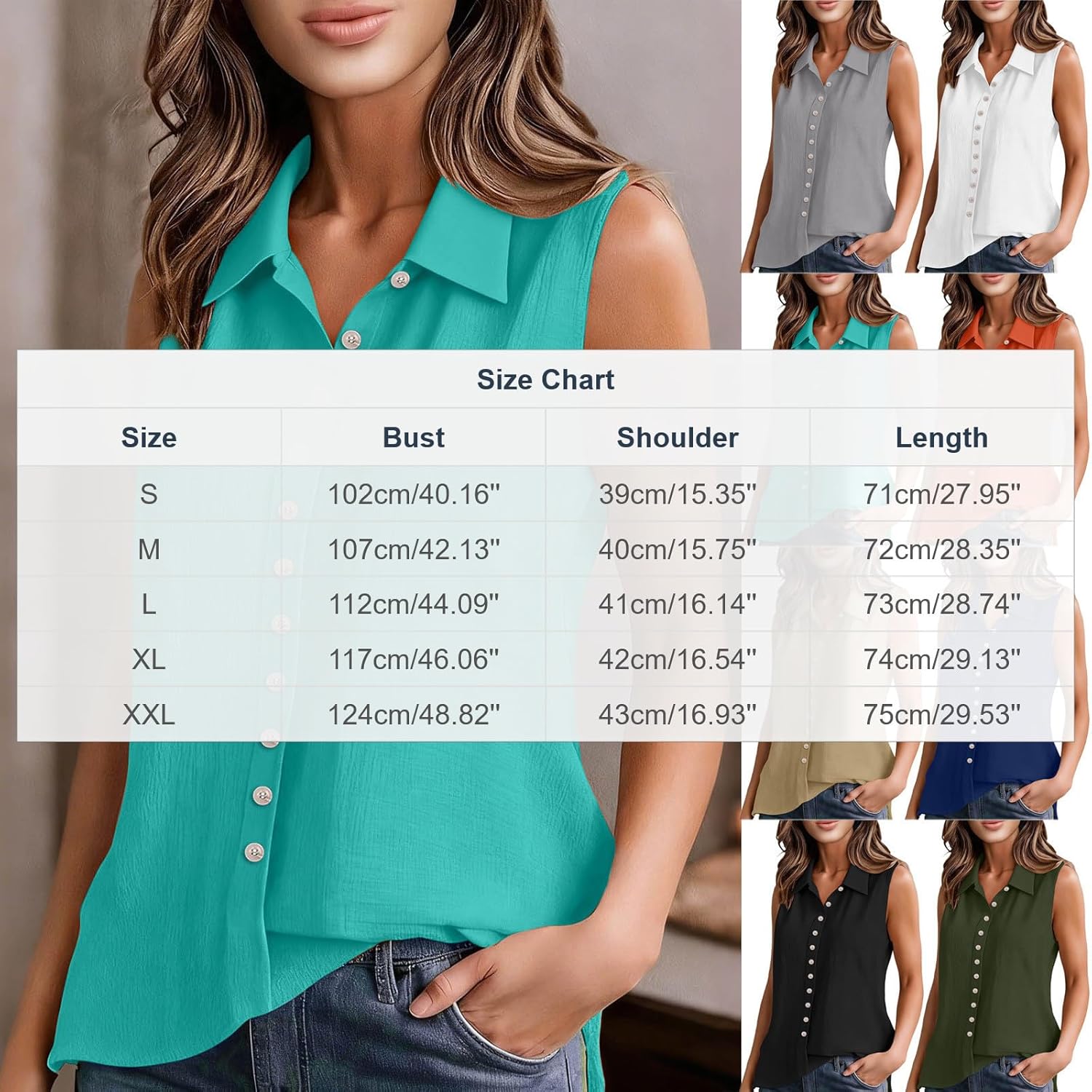 Women Cotton Linen Button Down Tops Sleeveless Lapel Blouse Summer Lightweight Breathable Tank Tops - Image 4