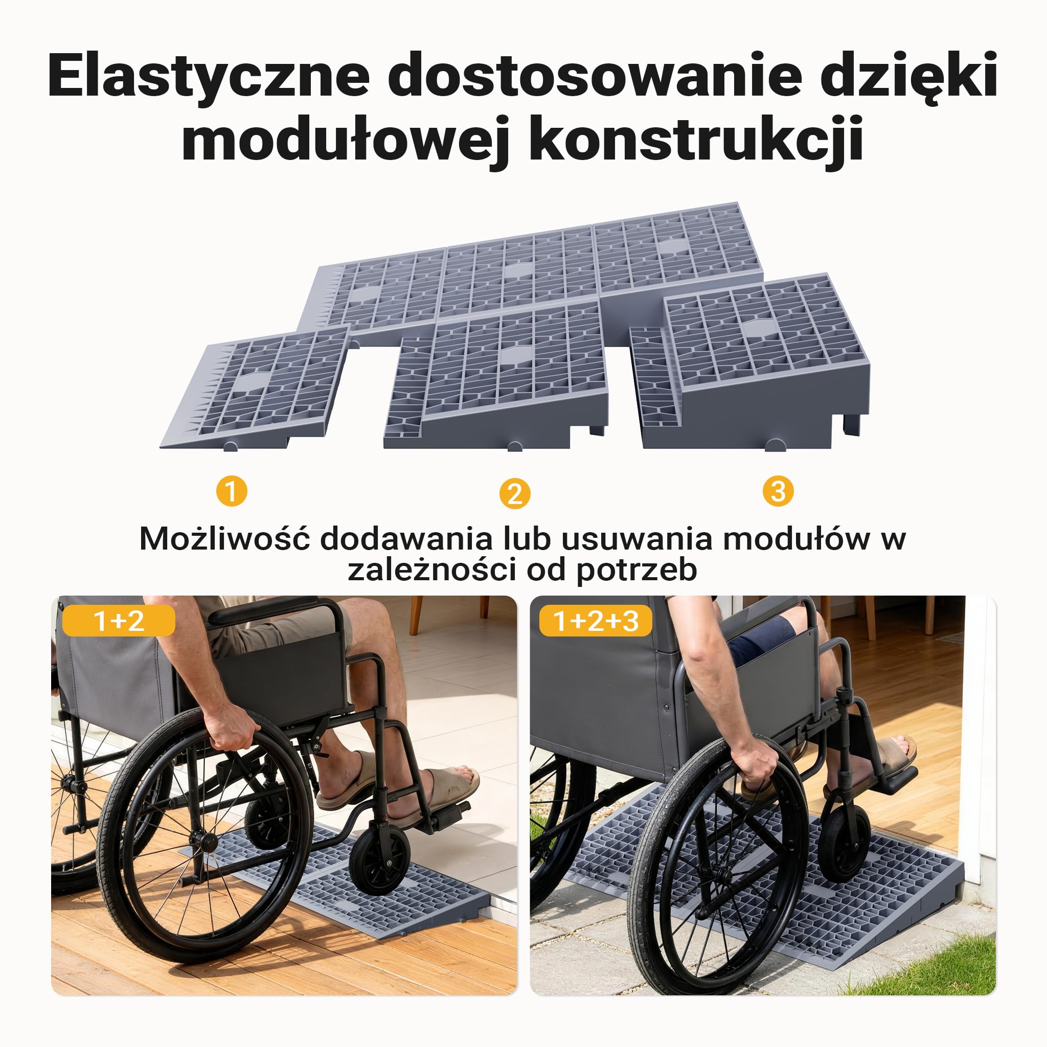 Wiltec Rampa progowa modułowa do 1360 kg nośności, o wymiarach 810 x 460 x 0-25/25-50/50-76 mm, możliwość wydłużenia, szybki montaż