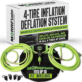 MORRFlate Quad+ 4 Tire Inflation & Deflation System – 800D Braided Hose – Fits Up to 155" Wheelbase – Manifold, Digital Gauge & Storage Bag Included (Hose Kit Only, No Compressor)