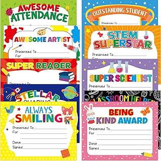 40PCS Student of Award Certificates End of School Year Superlatives Certificates Kids Recognition Achievement 8.5” X 11” Student of The Year Certificates Graduation Teacher Classroom Supplies